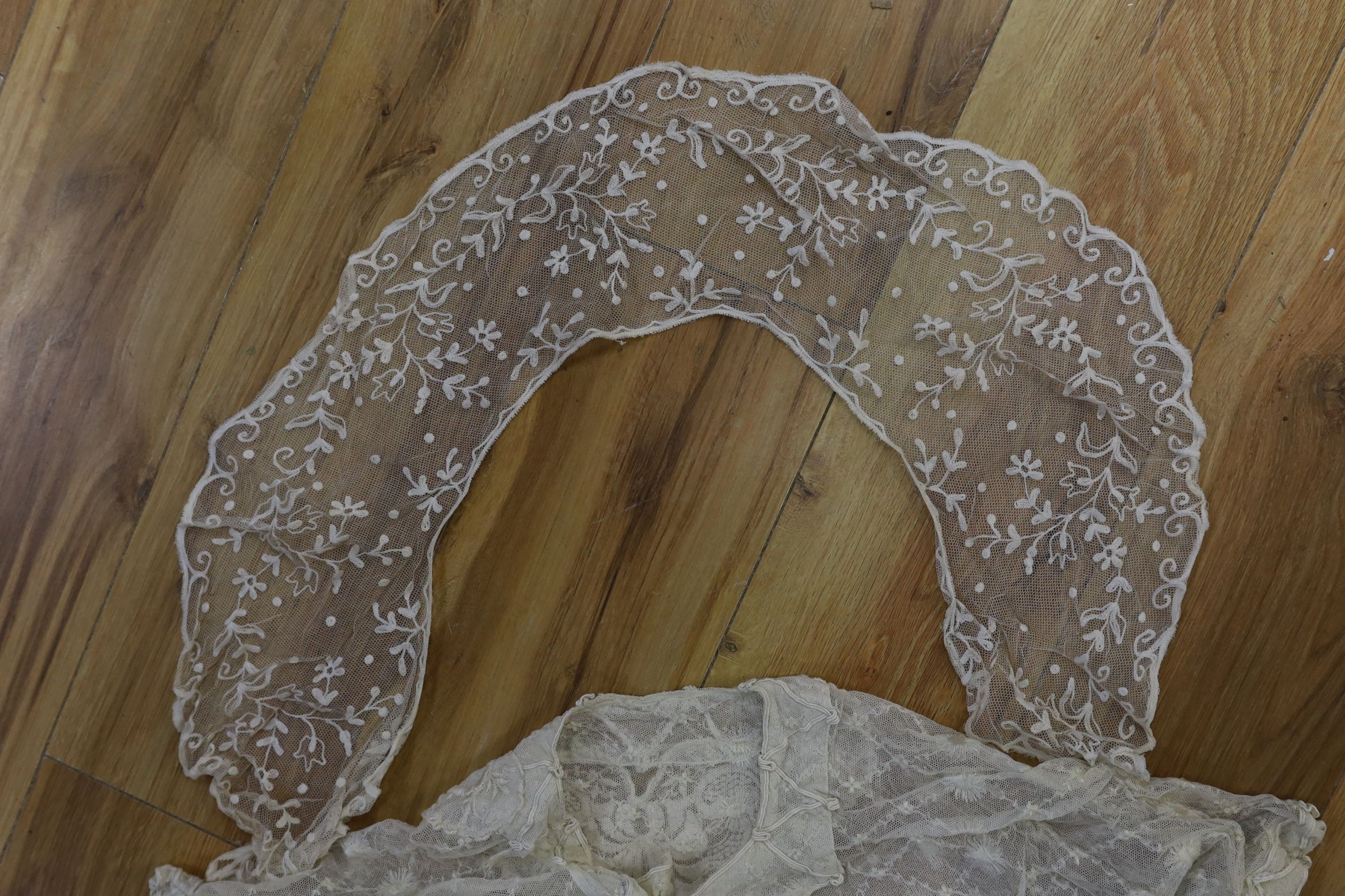 Three Edwardian lace blouses, a lace collar and all-in-one under garments